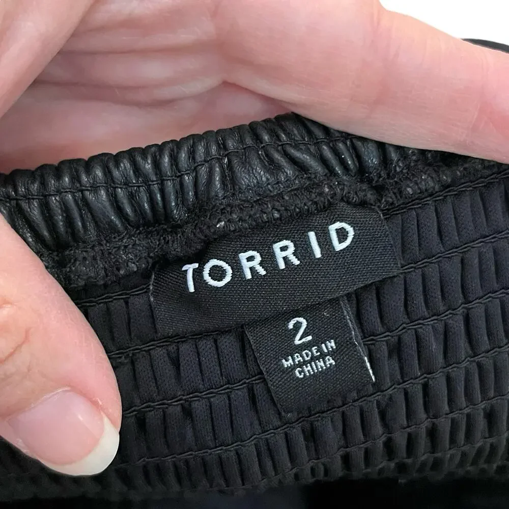 Torrid Faux Leather Peplum Tank Top 2X Smocked Black Square Neck Stretchy READ
